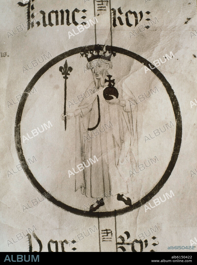 JAIME I CONQUISTADOR (1208-76) REY DE ARAGON DE VALENCIA DE MALLORCA CONDE DE BARCELONA Y SEÑOR DE MONTPELLIER - MANUSCRITO DE POBLET.