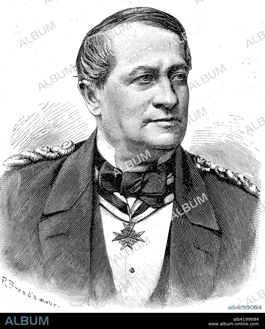 Prince Adalbert of Prussia, Heinrich Wilhelm Adalbert, 1811 - 1873, was a son of Prince Wilhelm of Prussia and Landgravine Marie Anna of Hesse-Homburg. He was a naval theorist and admiral. He was instrumental during the Revolutions of 1848 in founding the first unified German fleet, the Reichsflotte, Situation from the time of The Franco-Prussian War or Franco-German War,  Deutsch-Franzoesischer Krieg, 1870-1871, Reproduction of an original woodcut from the year 1885, digital improved.