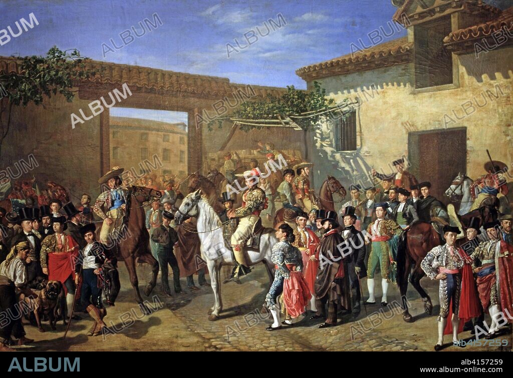 MANUEL CASTELLANO (1826-1880). CASTELLANO, MANUEL PINTOR ESPAÑOL. MADRID 1826-1880 "PATIO DE CABALLOS EN LA ANTIGUA PLAZA DE TOROS DE MADRID", OLEO 1853 TAUROMAQUIA MUSEO DEL PRADO. MADRID.