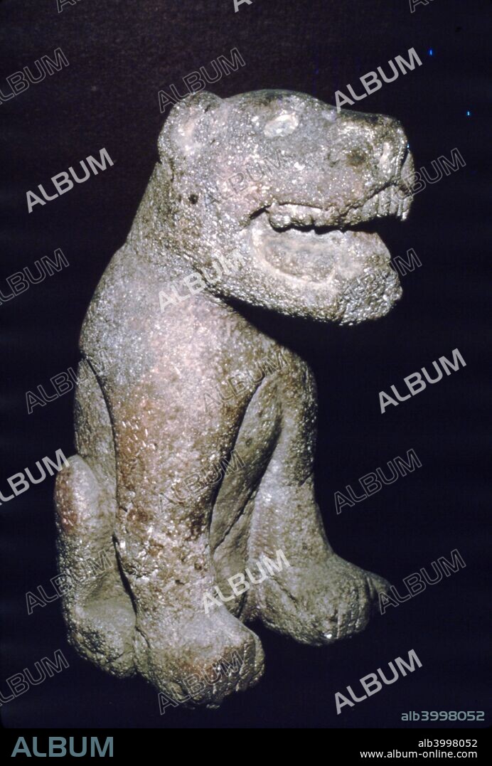 Aztec stonecarving of Jaguar, from Valley of Mexico, 1400-1521. In Mayan mythology, the jaguar was seen as the ruler of the Underworld, and as such, a symbol of the night sun and darkness.