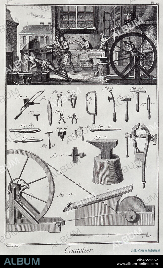 'Coutelier'. Planche de l'encyclopedie DIDEROT et D'ALEMBERT. Credit : Collection Jonas/KHARBINE-TAPABOR.