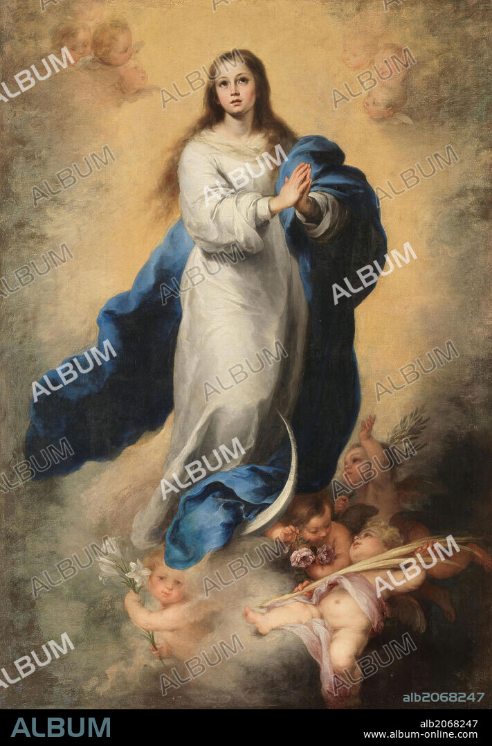 BARTOLOMÉ ESTEBAN MURILLO. Bartolomé Esteban Murillo / 'La Inmaculada Concepción de El Escorial', 1660-1665, Escuela Española, Óleo sobre Lienzo, 206 cm x 144 cm, P00972.