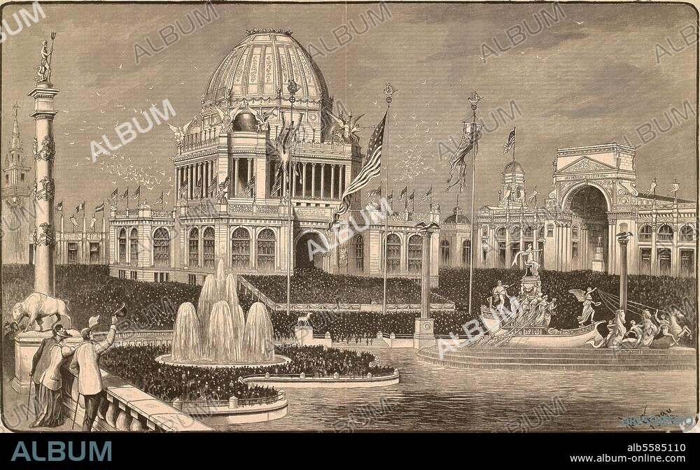 RUDOLF DANIEL LUDWIG CRONAU. Chicago (USA), Weltausstellung 1893. "Die Eröffnung der Weltausstellung zu Chicago am 1. Mai 1893". Zeitgen. Holzstich nach Rudolf Cronau. (geb. 1855).