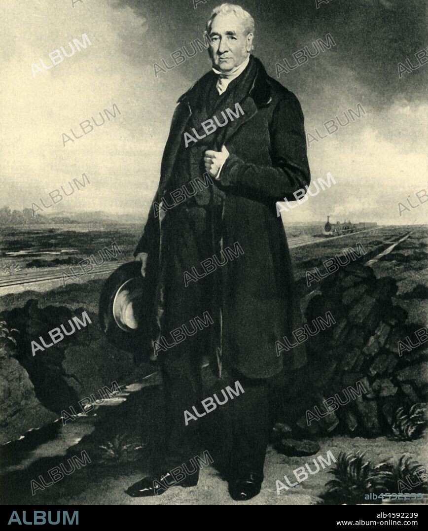 George Stephenson, c1849, (1945). Portrait of George Stephenson (1781-1848), English mechanical engineer and inventor of the railway engine. After a painting of 1849. From "British Railways", by Arthur Elton. [Collins, London, 1945].