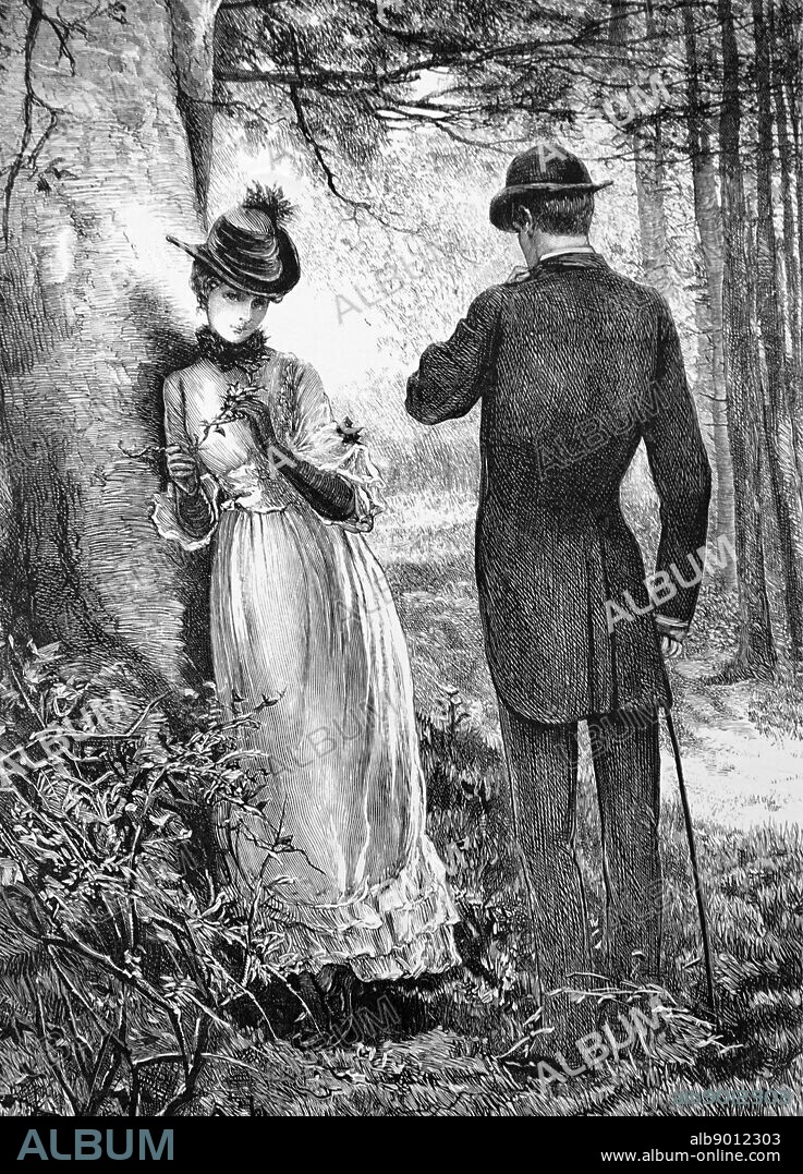 Illustration depicting a couple courting. Illustrated by Mary Ellen Edwards (1838-1934) an English artist. Dated 19th Century.