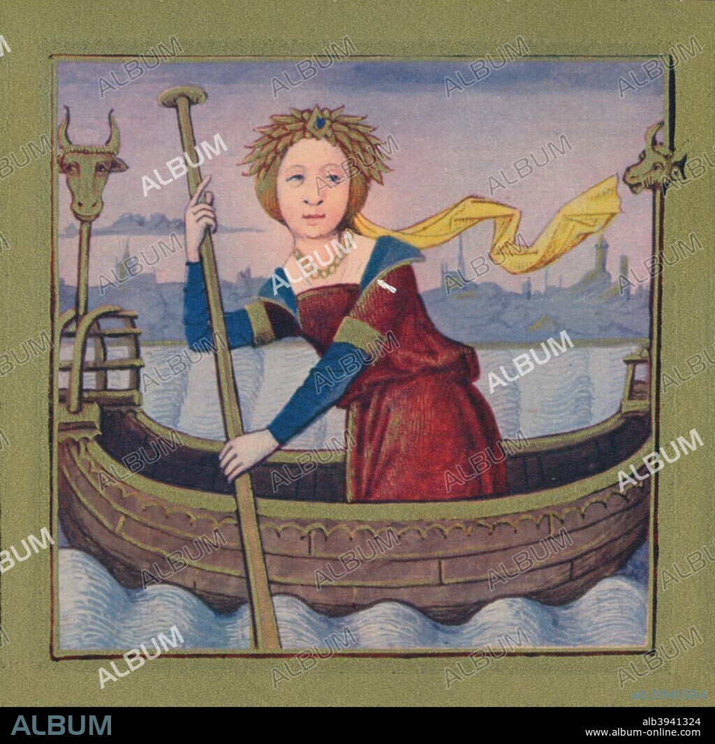 'Isis - Reine D'Egypte', 1403, (1939). The illustration is part of the manuscript De Claris mulieribus, traduction anonyme en français (Livre des femmes nobles et renommées) by Giovanni Boccaccio, housed in the Bibliothèque nationale de France, Paris. From Verve - Nos. 5-6, July-October 1939. [Verve, France, 1939].