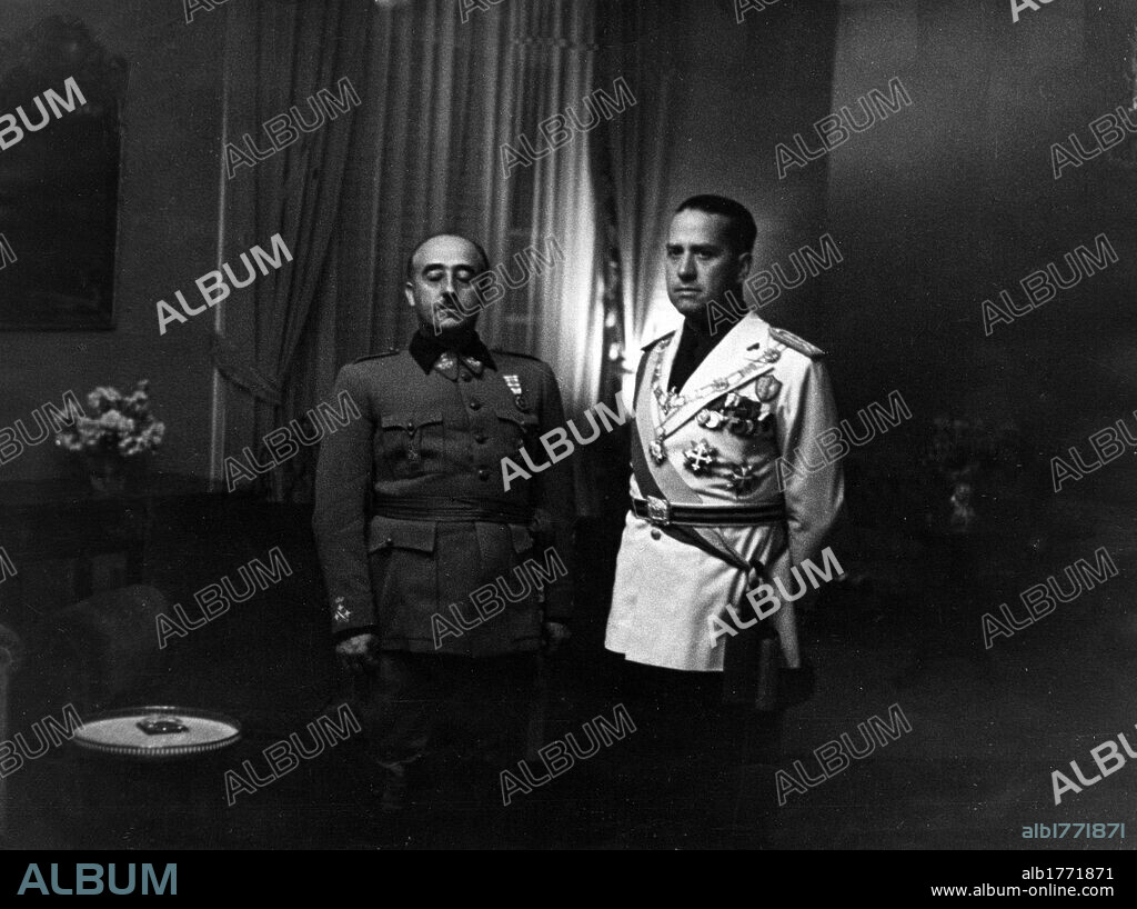 Francisco Franco with Galeazzo Ciano. Head of State and President of Spanish Government Francisco Franco and Minister of Foreign Affairs of the Kingdom of Italy Galeazzo Ciano having a meeting at the Palace of Aiete. San Sebastian, 12th July 1939.
