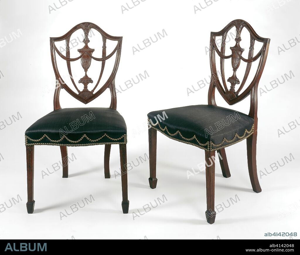 Side chair (one of a pair). Carving attributed to Samuel McIntire; American, 1757-1811; Salem, Massachusetts. Date: 1794-1799. Dimensions: 97.2 × 54 × 47 cm (38 1/4 × 21 1/4 × 18 1/2 in.). Mahogany, ash, and birch. Origin: Salem.