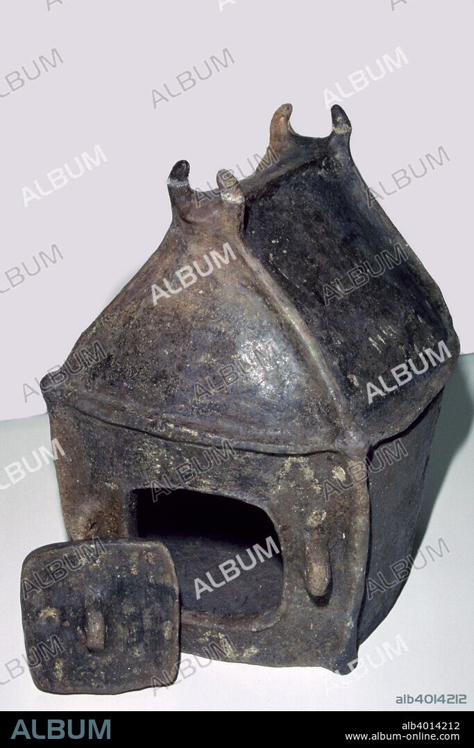 A hut urn from the Villanova culture in Italy, which was used for cremation.