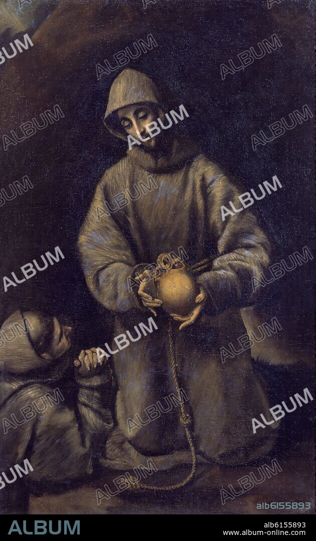 EL GRECO. SAN FRANCISCO DE ASIS Y EL HERMANO LEON - 1609 - OLEO/LIENZO - 155 cm × 100 cm - MANIERISMO ESPAÑOL.