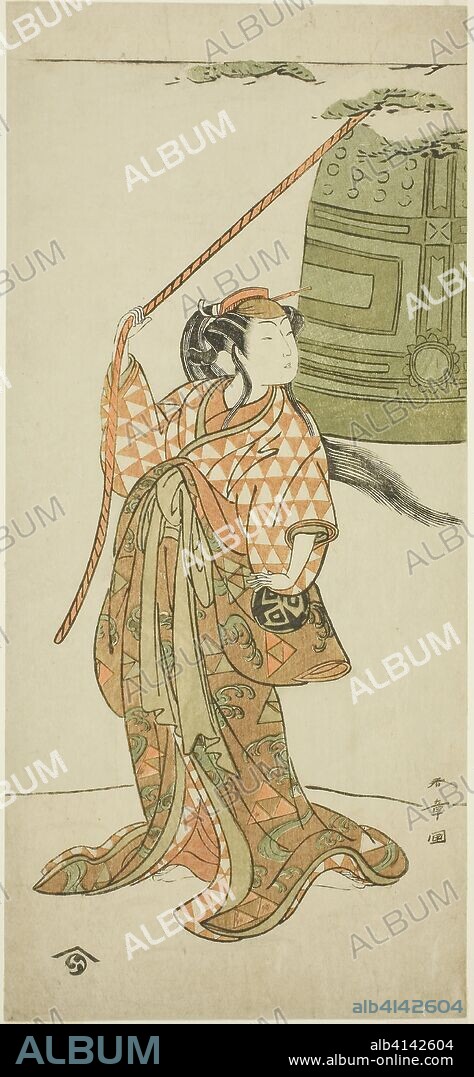 The Actor Arashi Hinaji I Dancing "Musume Dojo-ji" (The Maiden at Dojo Temple). Katsukawa Shunsho ?? ??; Japanese, 1726-1792; Publisher: Nishimuraya Yohachi. Date: 1767-1777. Dimensions: 31.5 x 14.3 cm (12 3/8 x 5 5/8 in.). Color woodblock print; hosoban. Origin: Japan.