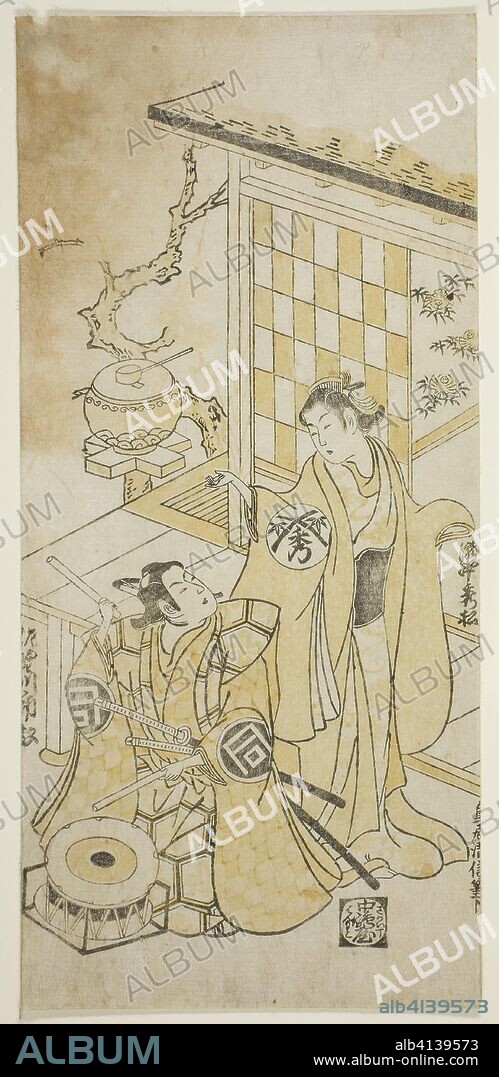 The Actors Takinaka Hidematsu I and Sanogawa Ichimatsu I. Torii Kiyonobu II; Japanese, active c. 1725-61. Date: 1740-1750. Dimensions: 12 1/8 x 5 1/2 in. Color woodblock print; hosoban, benizuri-e. Origin: Japan.