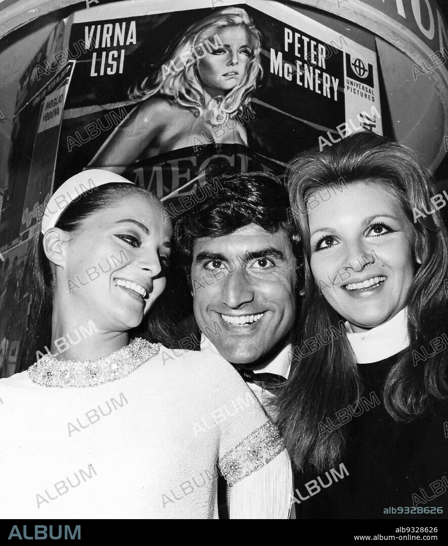 Virna Lisi, Lando Buzzanca and Agnes Spaak, Premiere Of The Movie Better A Widow, Saint Vincent 1968.