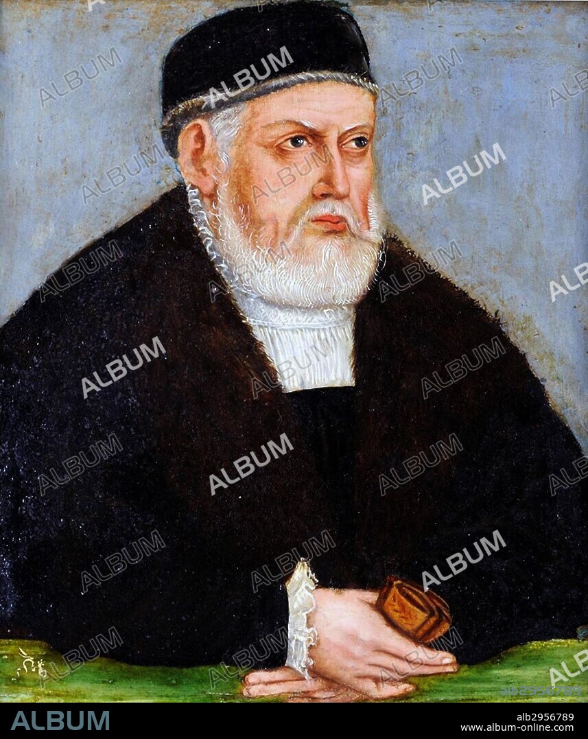 Colour Miniature of Sigismund I the Old, of the Jagiellon dynasty, reigned as King of Poland and also as the Grand Duke of Lithuania. Painted by Lucas Cranach the Younger. Dated 16th Century.