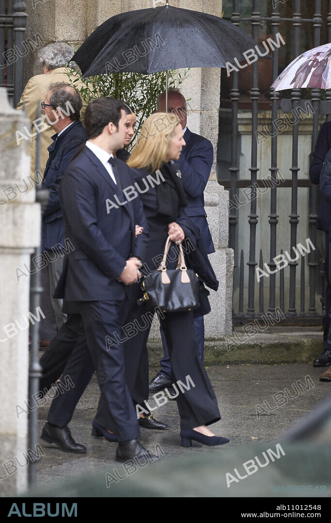 Princess Elena de Borbon, Felipe Juan Froilan de Marichalar Borbon, Victoria Federica de Marichalar Borbon attends Mass Tribute For Fernando Gomez-Acebo in Madrid at Armed Forces Cathedral Church on April 8, 2024 in Madrid, Spain.