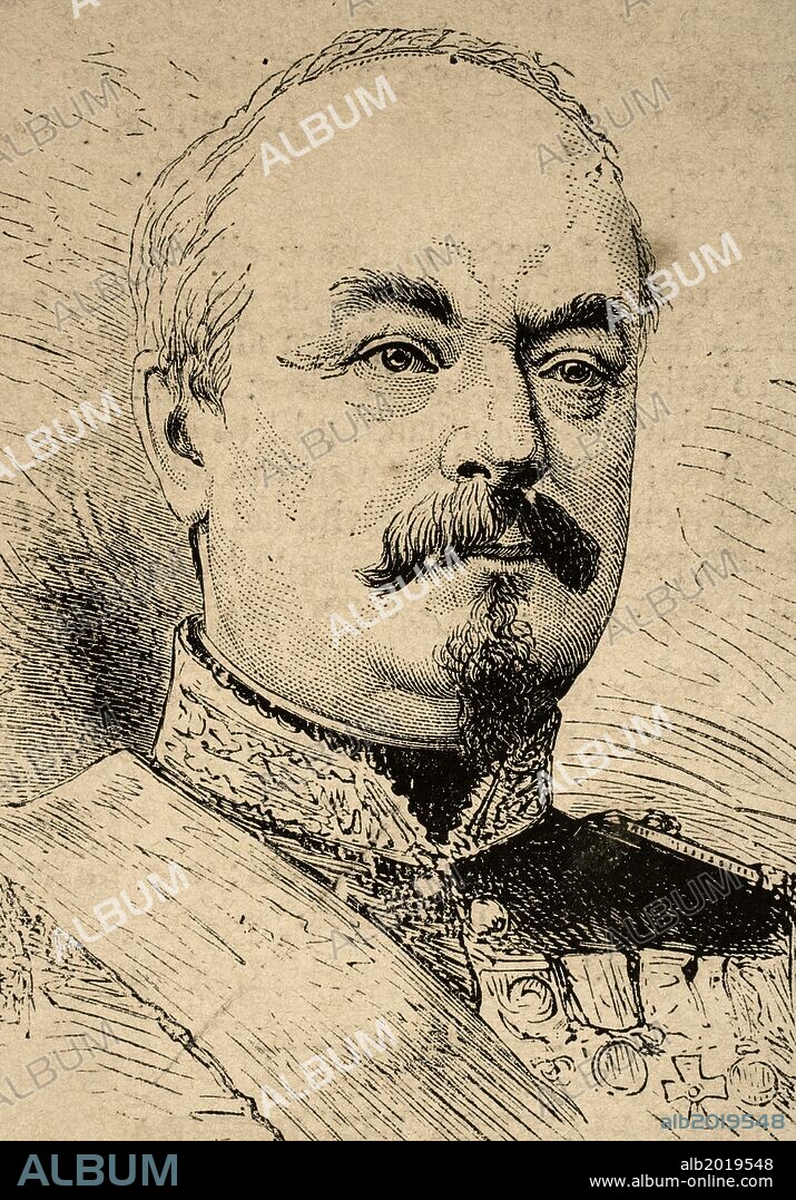 François Achille Bazaine (1811-1888). Mariscal de Francia. Sirvió en la Guerra de Argelia, en la Guerra de Crimea y en la Segunda Intervención Francesa en México. Conocido por su fracaso como comandante y por haber contribuido a la derrota francesa en la Guerra franco-prusiana de 1870. Grabado. "La Ilustración Española y Americana", año 1870.