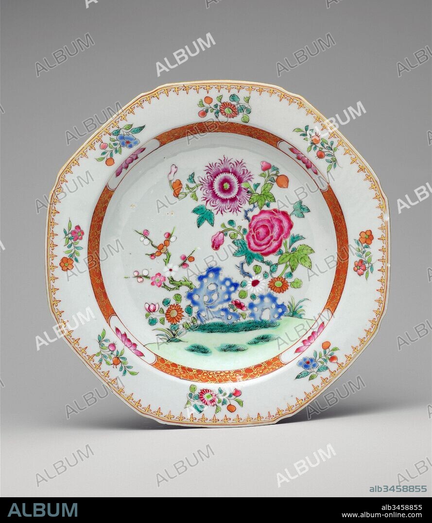 Soup Plate, 1736–95, Made in China, Chinese, Porcelain, Diam. 8 3/4 in. (22.2 cm), Ceramics, Chinese export porcelain was one of the luxuries deemed essential to a well-appointed eighteenth-century house. Until 1784, when direct trade began between China and America, Chinese porcelain came to the colonies by way of Europe.