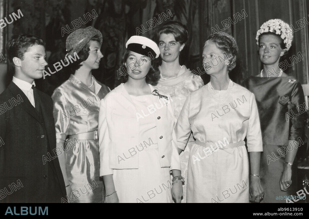 Princess Christina of Sweden celebrates passing her A-levels, 1963. Princess Christina (1943-), the youngest daughter of Prince Gustaf Adolf, Duke of Västerbotten and Princess Sibylla of Saxe-Coburg and Gotha, congratulated by her family, Crown Prince Carl Gustaf (1946-) and Princesses Desiree (1938-), Margaretha (1934-), Sibylla (1908-1972) and Birgitta (1937-). From the collection of Svenskt Fotoreportages.