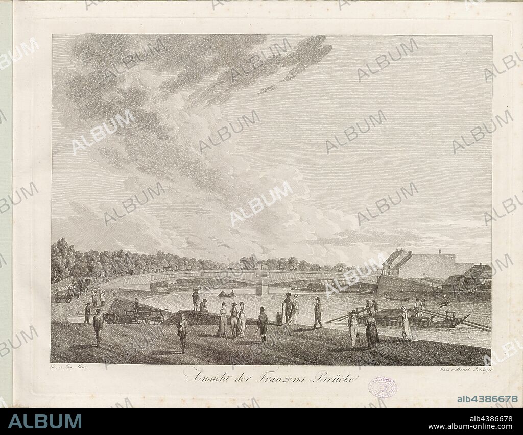View of the Franzens bridge, Franzensbrücke over the Danube Canal in Vienna, signed: Gez., v, Jos, Lanz, D., v, Bened, Piringer, N., 0, Lántz, József (gez.), Piringer, Benedict (gest.), József Lántz: Franzens Brücke zu Wienn. [S.l.]: [s.n.], [1805].