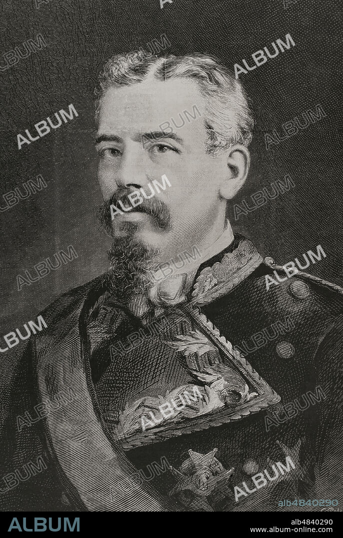 Arsenio Martínez Campos (1831-1900). Militar y político español. Figura importante en el pronunciamiento militar de Sagunto el 29 de diciembre de 1874, tras el que se restableció la dinastía borbónica con Alfonso XII. Retrato. Grabado. La Ilustración Española y Americana, 1878.
