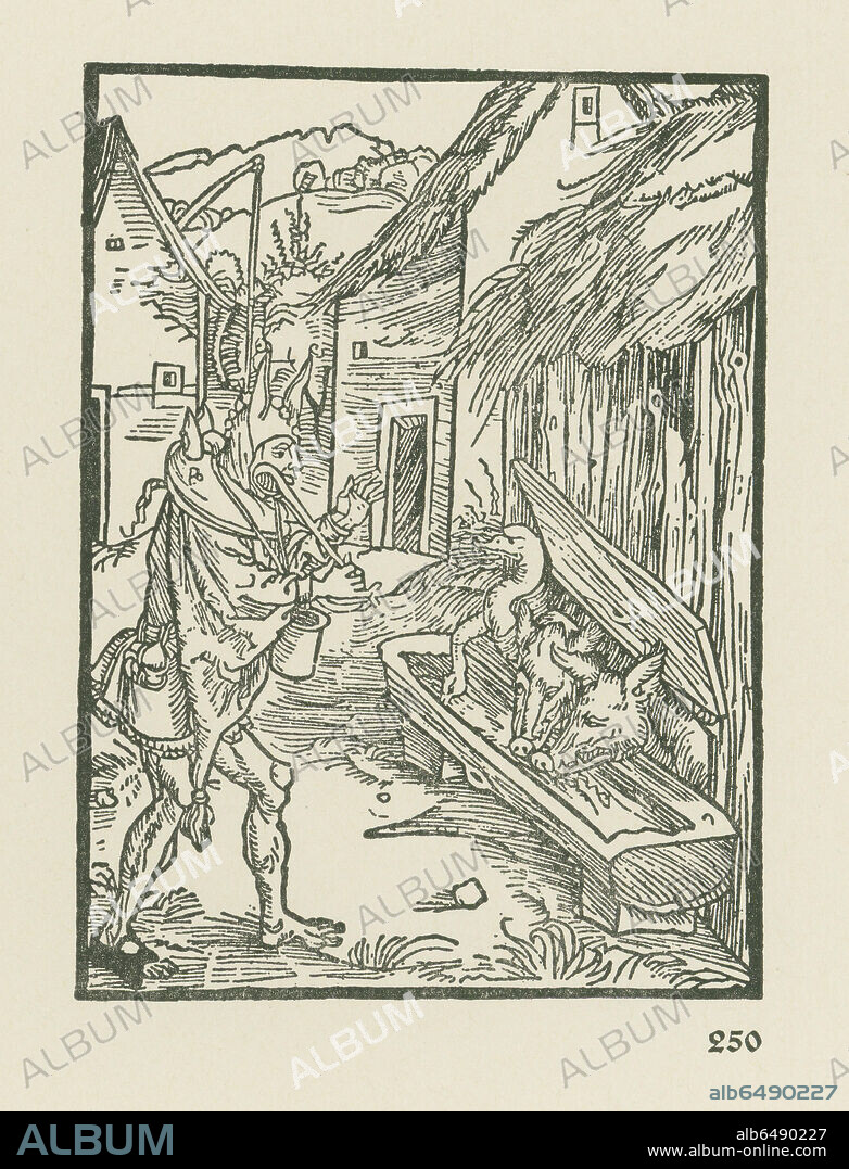 ALBRECHT DÜRER. Von vermessenheit gotz (Von falschen Vorstellungen &uuml;ber Gott). Illustration to "Das Narrenschiff" by Sebastian Brant. Published by Johann Bergmann von Olpe, Basel, 11 February 1494. Woodcut, 116 x 84mm. (fol.C3v., Chapter 14).
