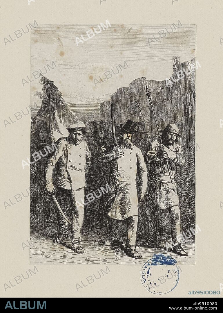 Les Misérables, Part IV, Book Ten, Chapter IV, Rue Croix de la Bretonnerie, a score of young men..., Yon, Edmond Charles Joseph, Engraver, Perrichon, Jules-Léon, Engraver, Brion, Gustave, Author of the model, Bonaventure et Ducessois (imprimerie), Printer, Hetzel, Pierre-Jules, Publisher, Lacroix, Albert, Publisher, About 1865, 3rd quarter of the 19th century, House of Victor Hugo - Hauteville House, Graphic arts, Print, Woodcut, Height: 13. 2 cm, Width: 9.2 cm.