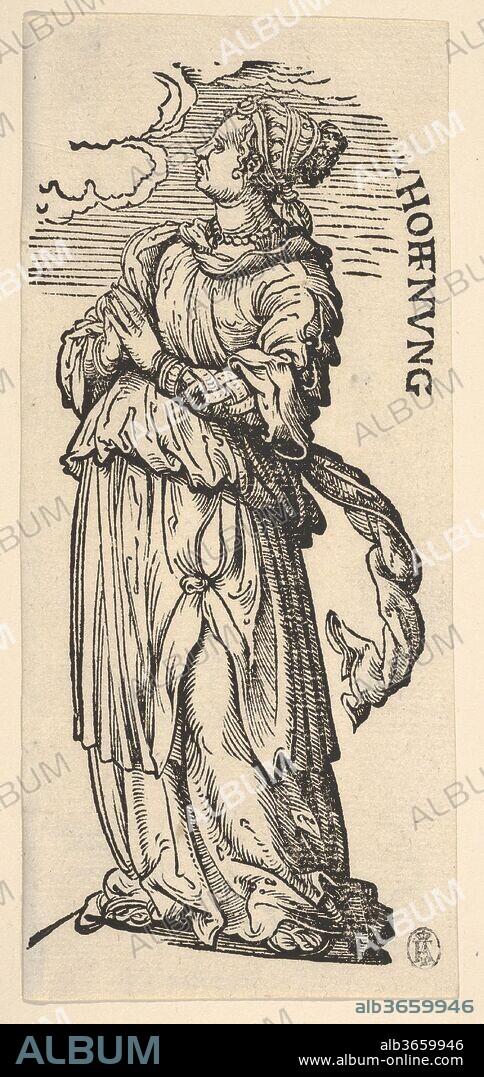 Hope (Hoffnung), from The Seven Virtues. Artist: Hans Burgkmair (German, Augsburg 1473-1531 Augsburg). Dimensions: Sheet: 6 13/16 × 3 1/16 in. (17.3 × 7.7 cm). Series/Portfolio: The Seven Virtues.