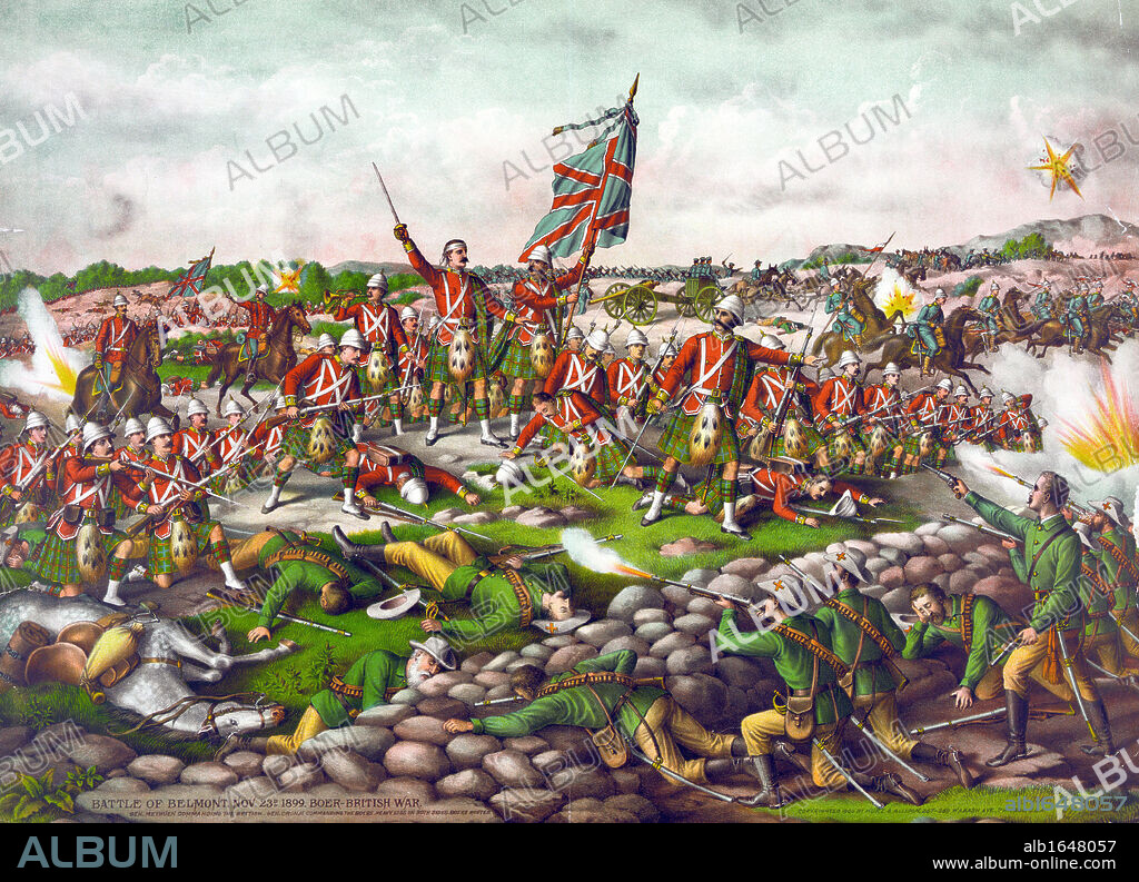 Second Boer War 1899-1902: Battle of Belmont, Orange Free State, 23 November 1899, British under Lord Methuen attacking Boer position. Boers under Commandant J Prinsloo fled down railway line to Graspan. Highland regiment.