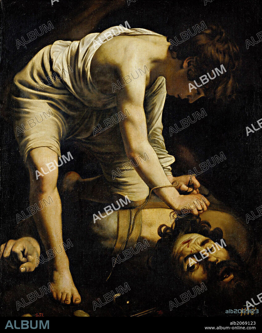 Caravaggio / 'David Victorious over Goliath', ca.  1600, Italian School, Oil on canvas, 110,4 cm x 91,3 cm, P00065.