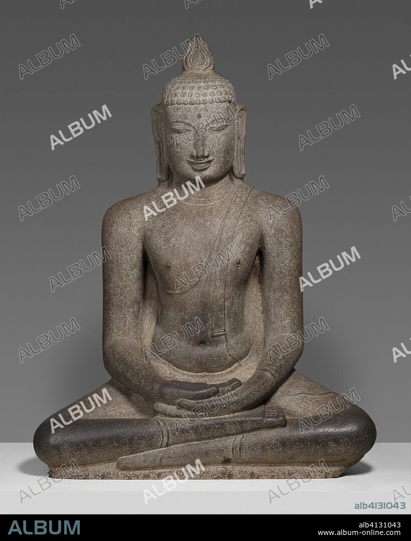 Buddha Shakyamuni Seated in Meditation (Dhyanamudra). India; Tamil Nadu, Nagapattinam. Date: 1101-1200. Dimensions: 160.0 × 120.2 × 56.3 cm (63 × 47 5/16 × 22 3/16 in.). Granite. Origin: Nagappattinam.