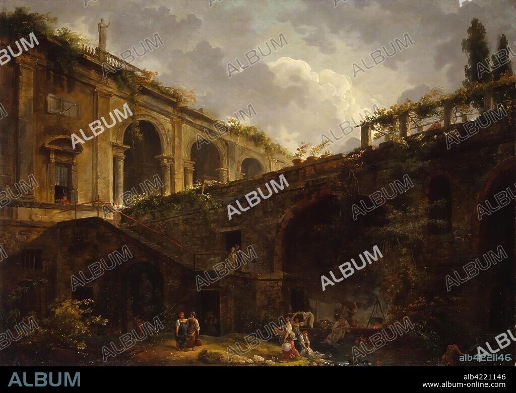 HUBERT ROBERT. 'Villa Madama near Rome'. France, Between 1760 and 1762. Dimensions: 96,5x134,5 cm.