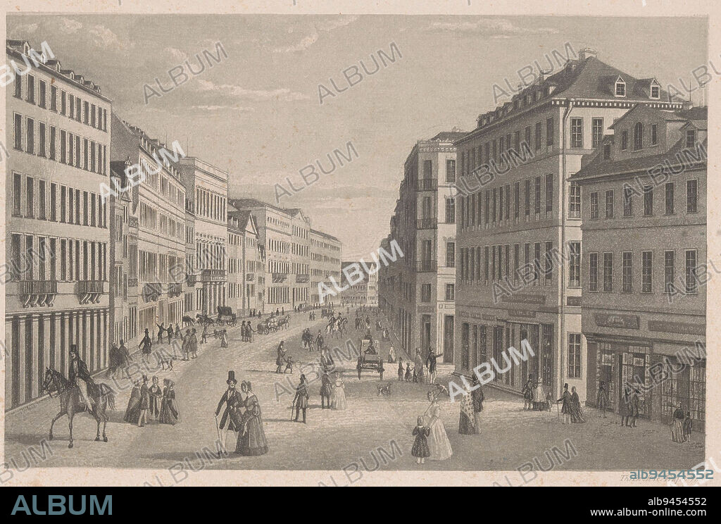 View of the Zeil in Frankfurt am Main Die Zeil in Frankfurt a/m , print maker: Theophil Beck, (mentioned on object), Frankfurt am Main, 1843 - 1903, paper, etching, h 273 mm × w 380 mm.