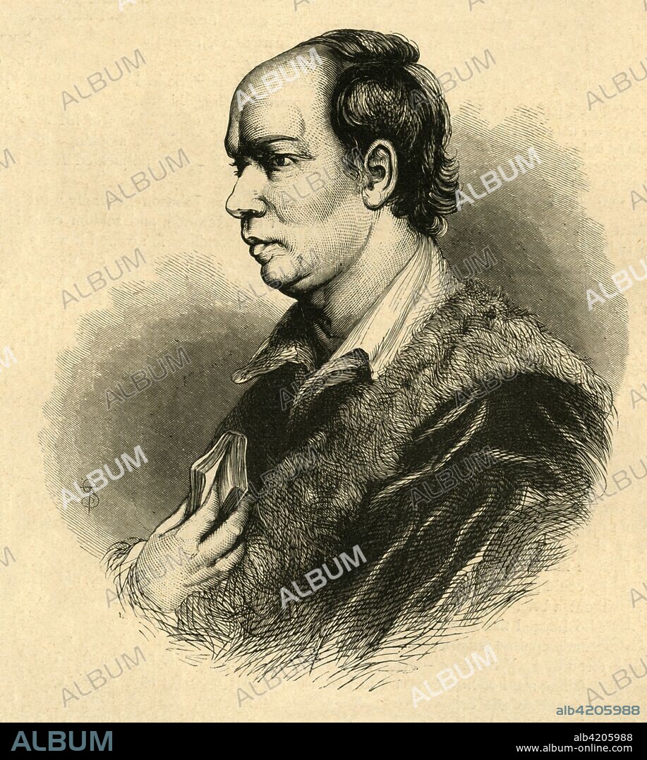 'Oliver Goldsmith', (1897). Irish-born British playwright, dramatist, poet and novelist Goldsmith (1724-1774) is best remembered for the novel The Vicar of Wakefield (1766), the poem The Deserted Village (1770), and the play She Stoops to Conquer (1773). From Old and New London, Volume I, by Walter Thornbury. [Cassell and Company, Limited, London, Paris & Melbourne, 1897].