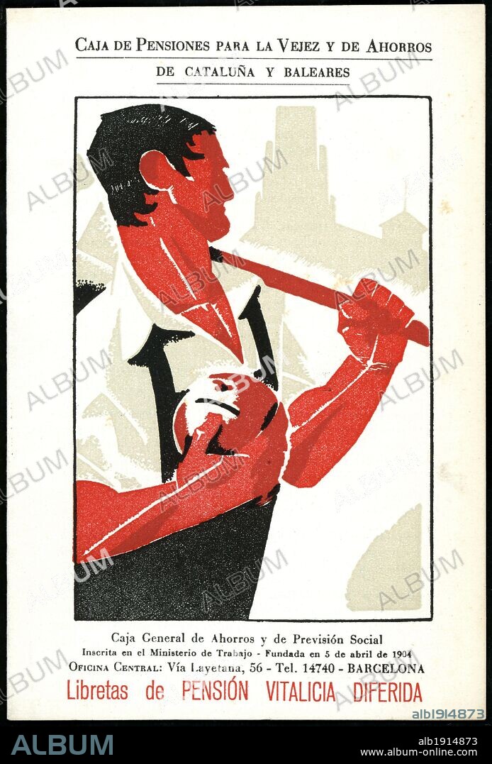 Cartel publicitario de la Caja de Pensiones para la Vejez y de Ahorros. Barcelona, 1946.