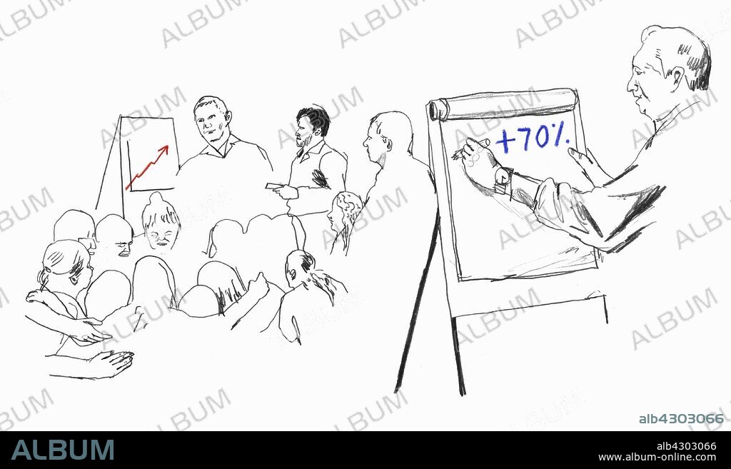 Man writing on flipchart in training presentation.