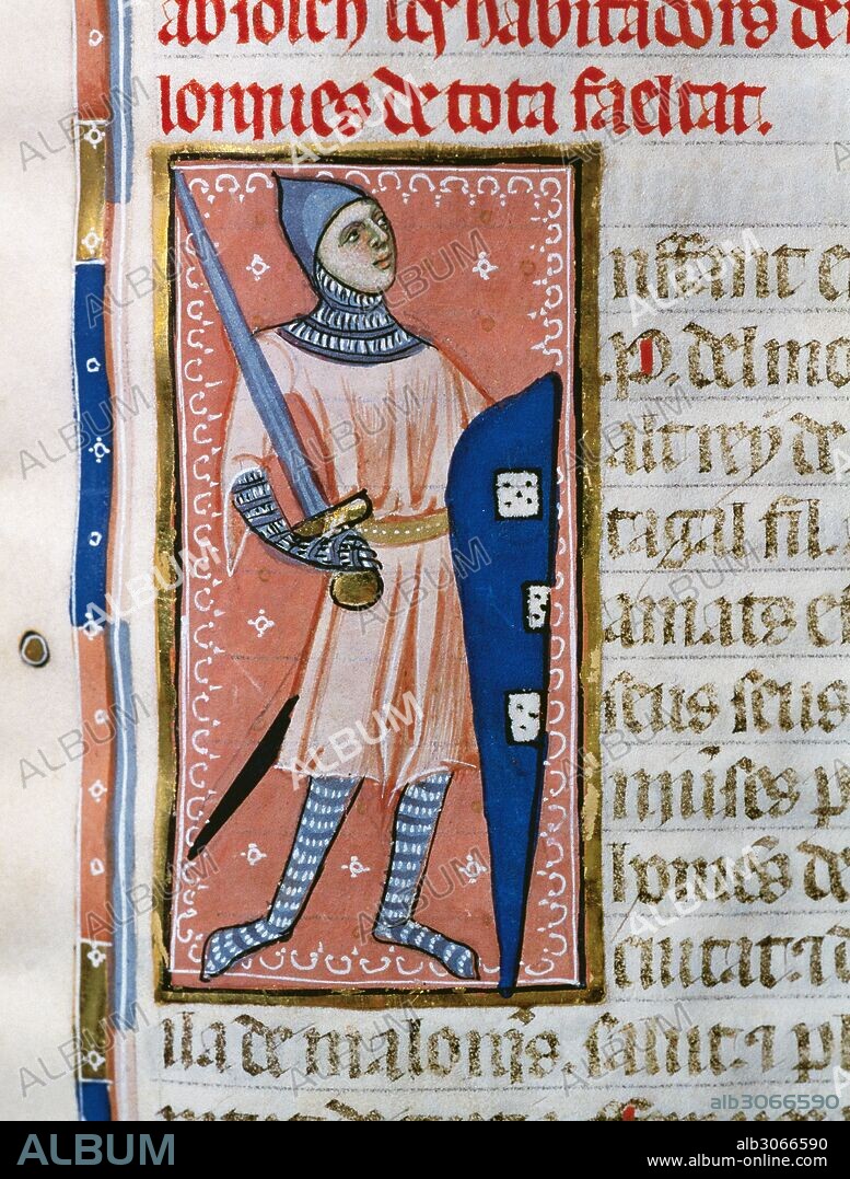 PEDRO DE PORTUGAL o PEDRO I DE URGELL (Portugal, 1187-Mallorca, 1256). Infante de Portugal y Conde de Urgell. Miniatura del folio 52 v del "Llibre de Franquisies i Privilegis del Regne de Mallorca". Código de 1334. Archivo del Reino de Mallorca. Palma de Mallorca. Islas Baleares. España.