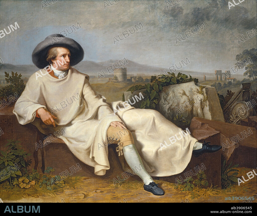 JOHANN HEINRICH WILHELM TISCHBEIN. Goethe in the Roman Campagna. Date/Period: Rome, 1787. Painting. Oil on canvas. Height: 164 cm (64.5 in); Width: 206 cm (81.1 in).