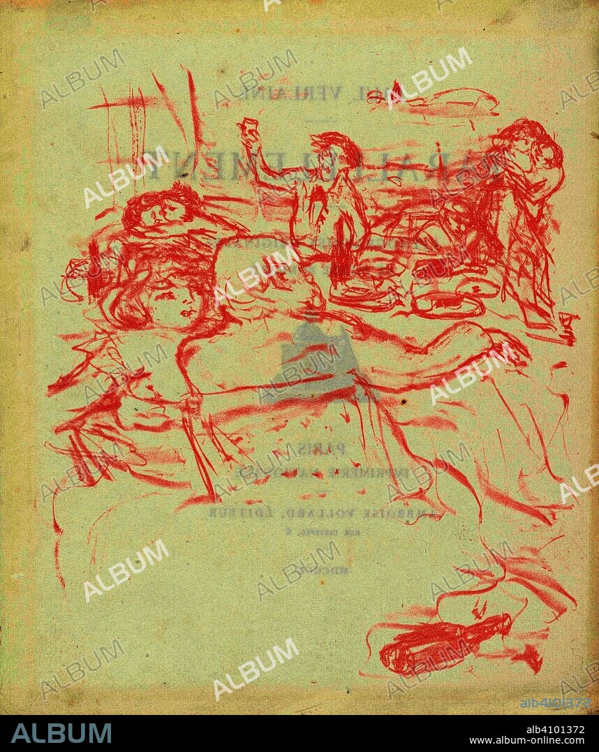 PIERRE BONNARD. Refused page from the artists' book Parallèlement by Paul Verlaine. Dimensions: 29.7 cm x 24.6 cm, 25 cm x 21.5 cm.