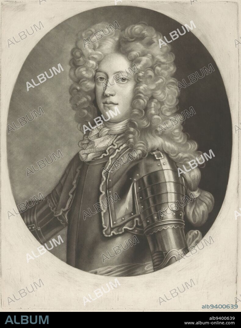Portrait of George II Augustus of Great Britain as prince of Hanover, print maker: William Faithorne (II), after design by: Georg Wilhelm Lafontaine, London, 1700 - 1710, paper, height 327 mm × width 252 mm.