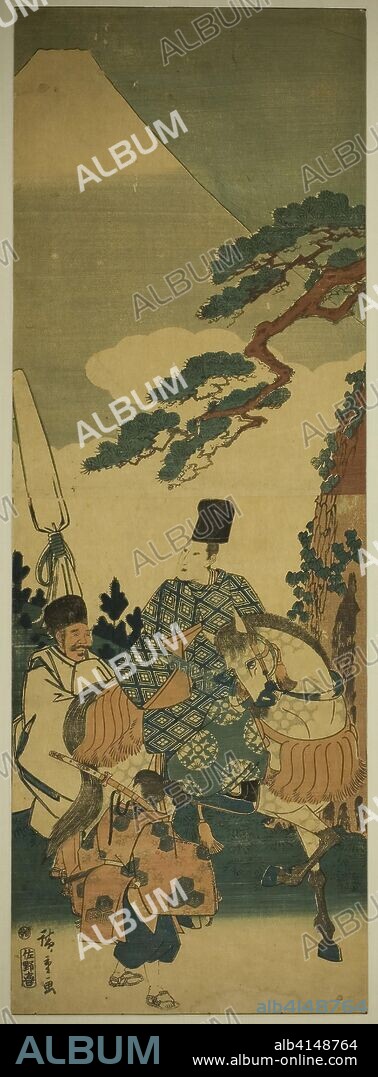 Ariwara no Narihira passing Mount Fuji on his journey to the East. Utagawa Hiroshige ?? ??; Japanese, 1797-1858. Date: 1840-1851. Dimensions: . Color woodblock print; vertical oban diptych. Origin: Japan.
