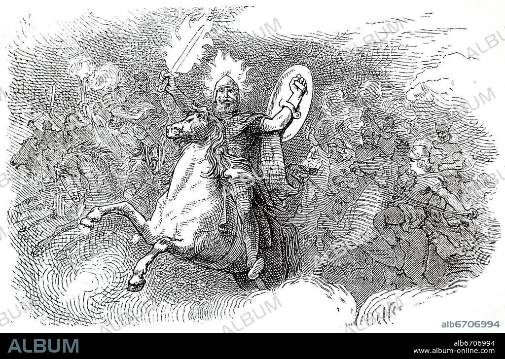 Norse Mythology / Surtr with with Sword of Fire / Illustration.