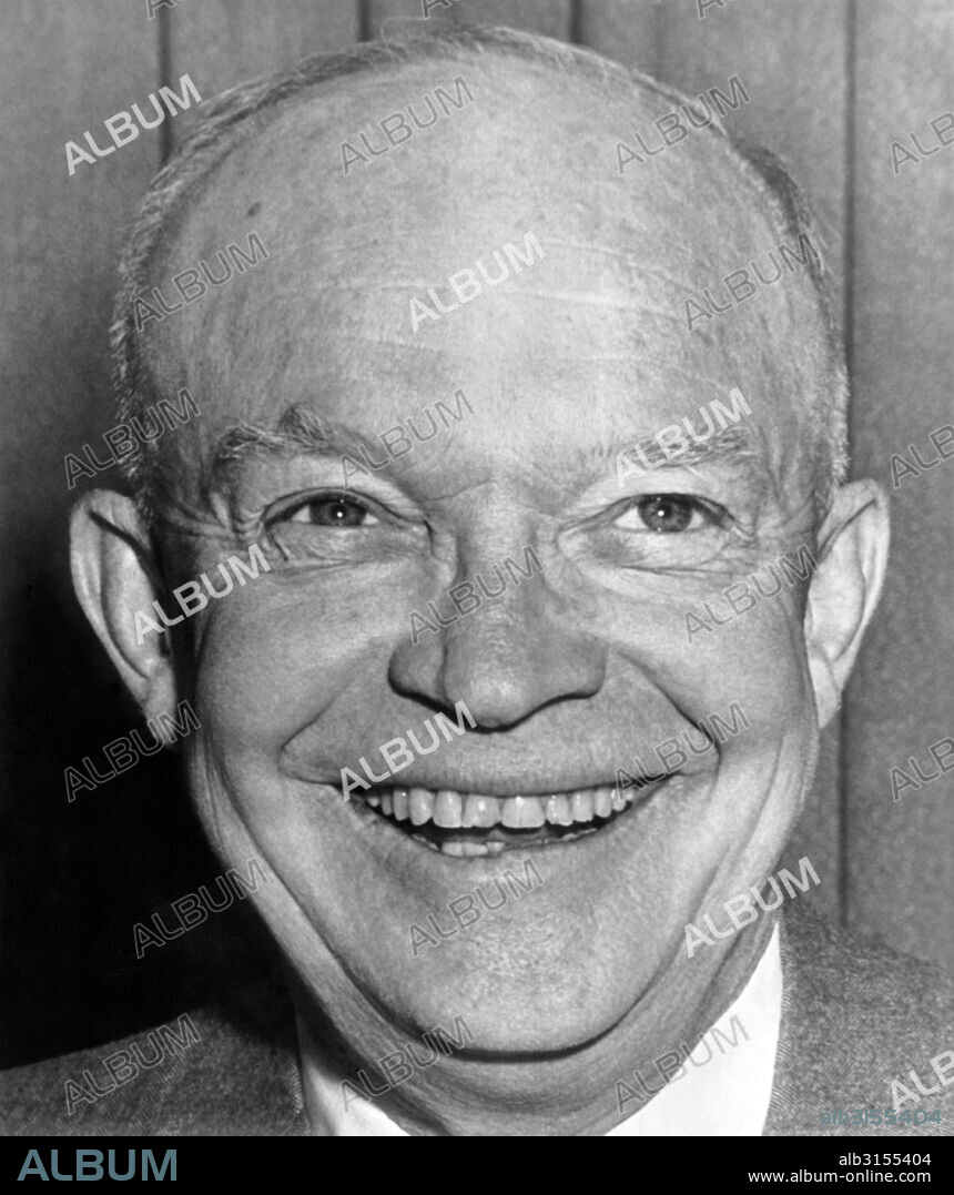Washington, D.C.:  February 9, 1955 A portrait of President Dwight D. Eisenhower with his famous Ike smile.
