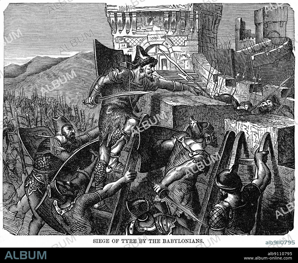 Siege of Tyre by Babylonians, Illustration, Ridpath's History of the World, Volume I, by John Clark Ridpath, LL. D., Merrill & Baker Publishers, New York, 1894.
