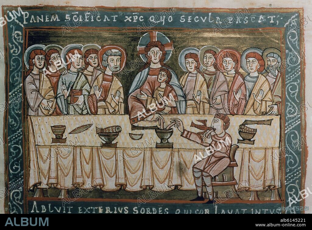 ULTIMA CENA EN UN CODICE MINIADO DEL SIGLO XI.