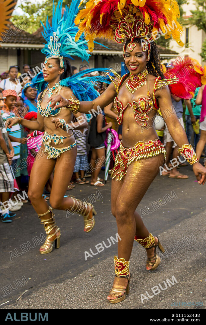 Brazilian samba band in the International Carnival Seychelles, in Victoria, Mahe, Republic of Seychelles, Indian Ocean, Africa.