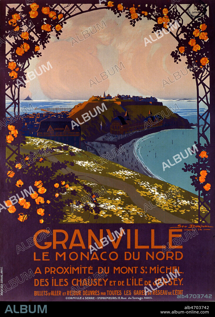 GEO DORIVAL. 'GRANVILLE le Monaco du nord'. Affiche de tourisme de 1914 illustree par Geo ou Georges DORIVAL (1879-1968 = ADAGP). Credit Collection Perrin/Kharbine Tapabor.