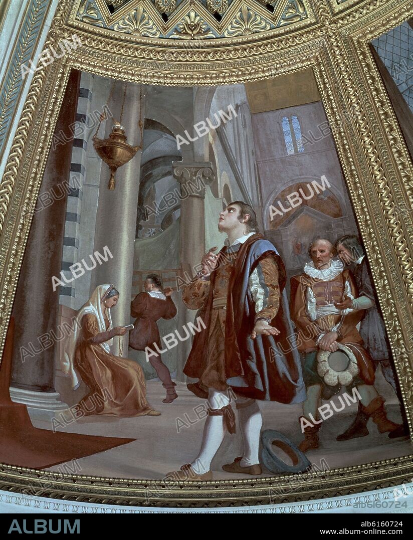 PINTURA MURAL-GALILEO OBSERVA EL PENDULO.