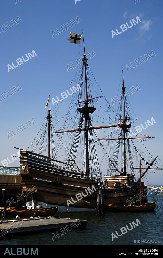 MAYFLOWER II (reproducción). Barco en el que William Bradford y los peregrinos del Mayflower desembarcaron el 21 de diciembre de 1620 y fundaron la Colonia de Plymouth, siendo los primeros colonos en establecerse en la costa de Massachusetts. PLYMOUTH. Estado de Massachusetts. Estados Unidos.