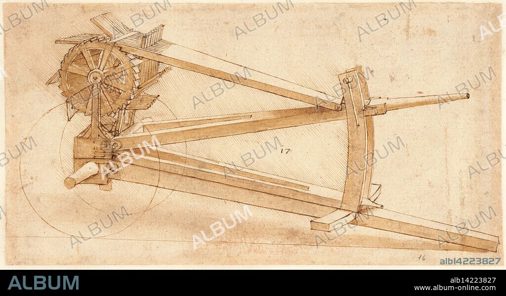 LEONARDO DA VINCI. Codex Atlanticus, folio 16 recto: Multiple-barrel machine gun.