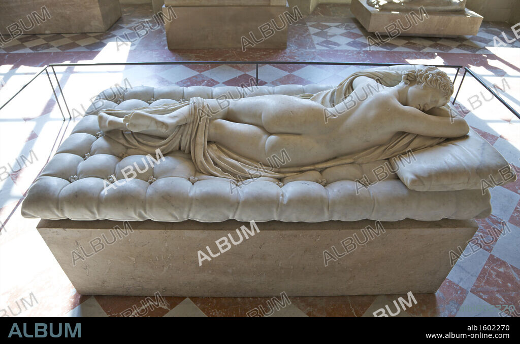 Roman marble sculpture of sleeping hermaphrodite, 2nd Century AD, France, Paris, Musee du Louvre.